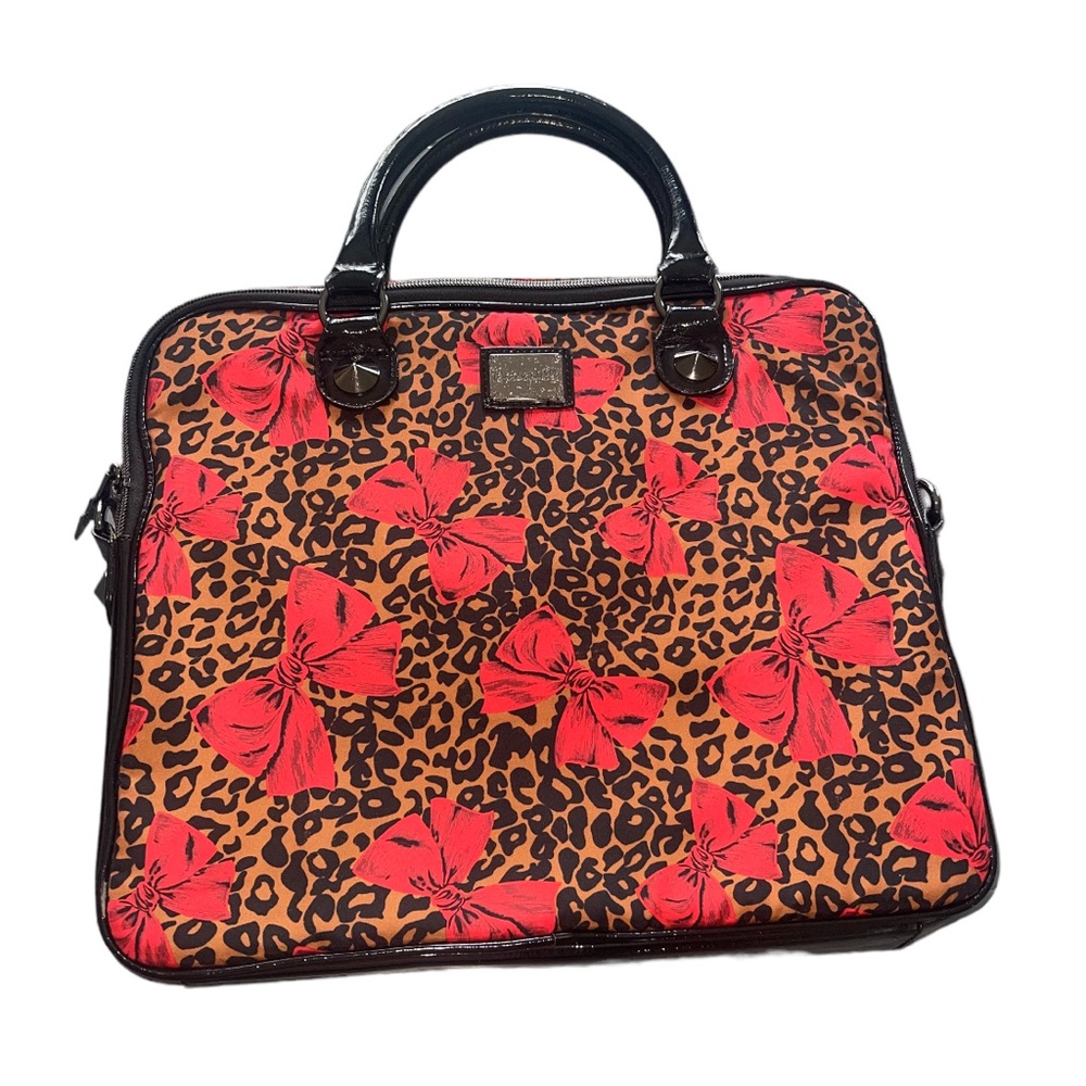 Betsey Johnson Betseyville Leoaprd & Red Bow Printed Padded Laptop Computer Bag
